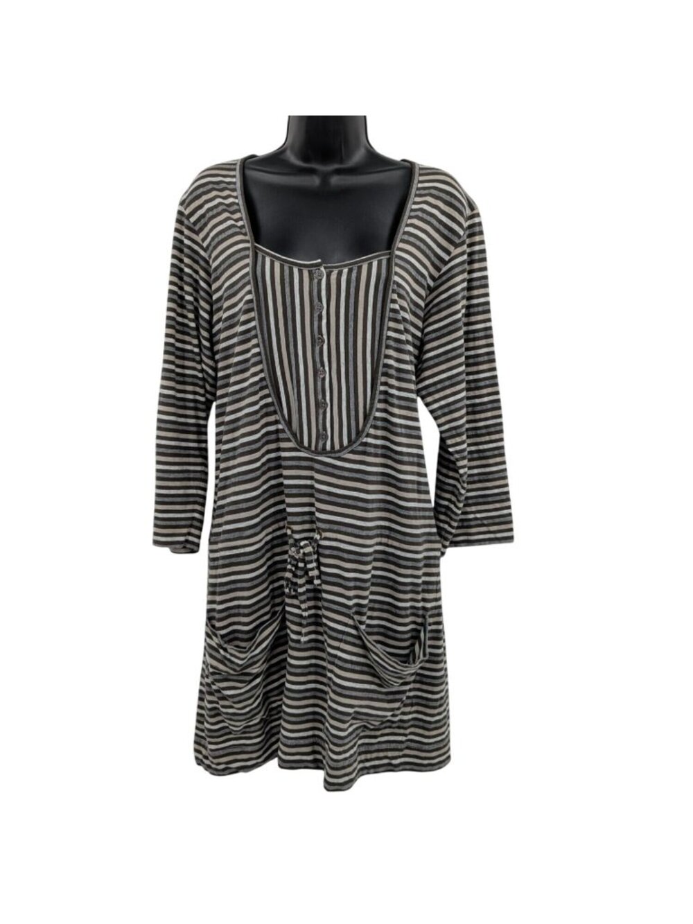 Nanette Lepore Striped Tunic Dress Boho Indie Pocket Coastal Nautical Y2K Large